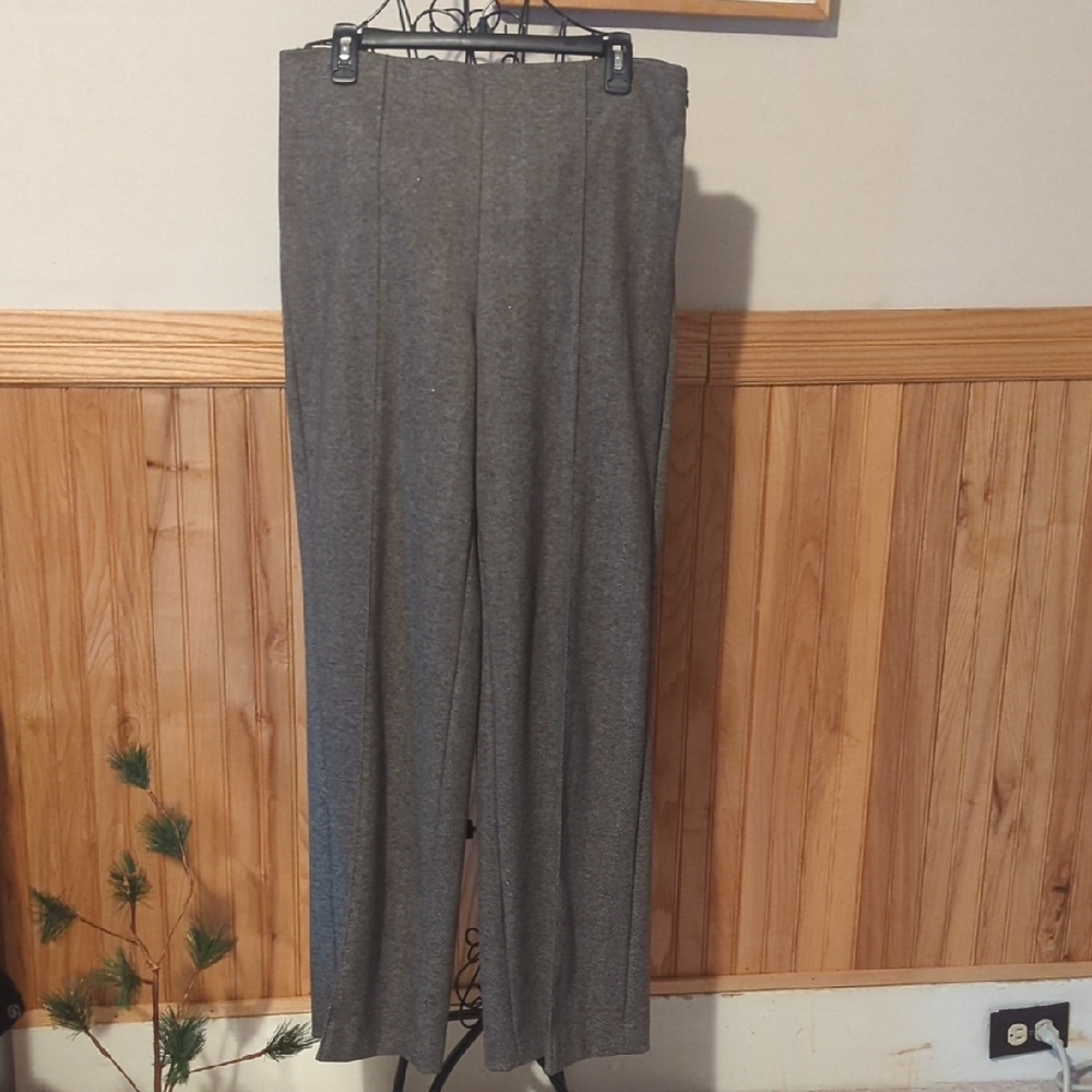 Ann Taylor Dress Career Pants Chevron Flowy Wide Leg Gray Black 12 EXC NICE